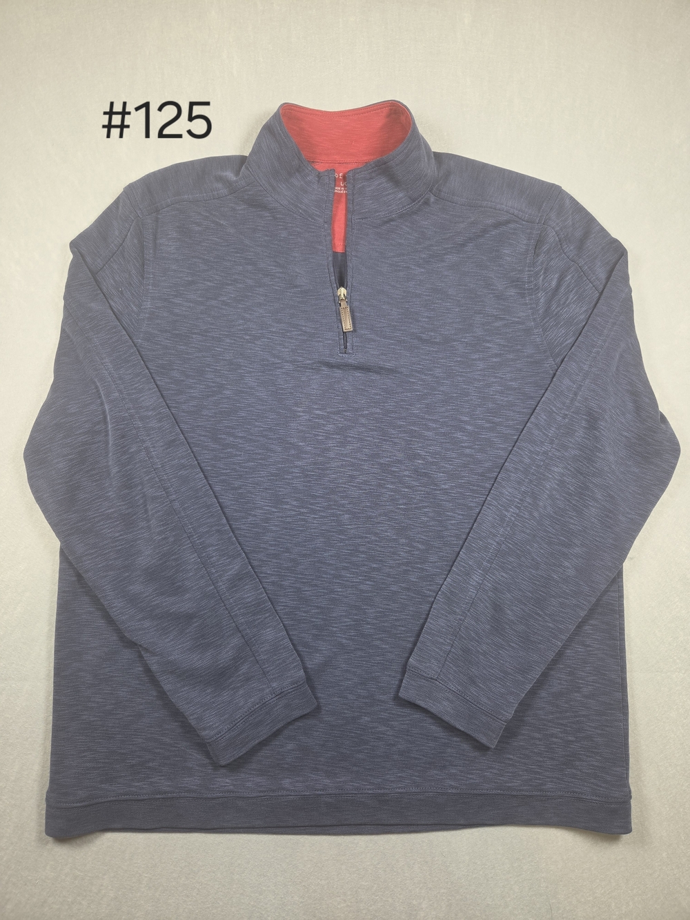 Age of Wisdom Men's Large Slub Knit Quarter-Zip Pullover Sweater - Heather Blue